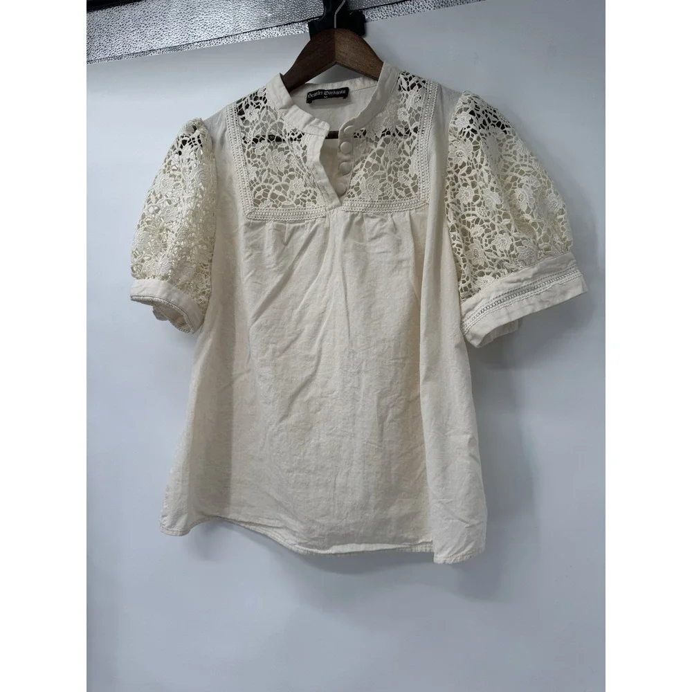 Scarlett‎ Darkness M open knit crochet Blouse Smocked Peasant Poet cottage fairy